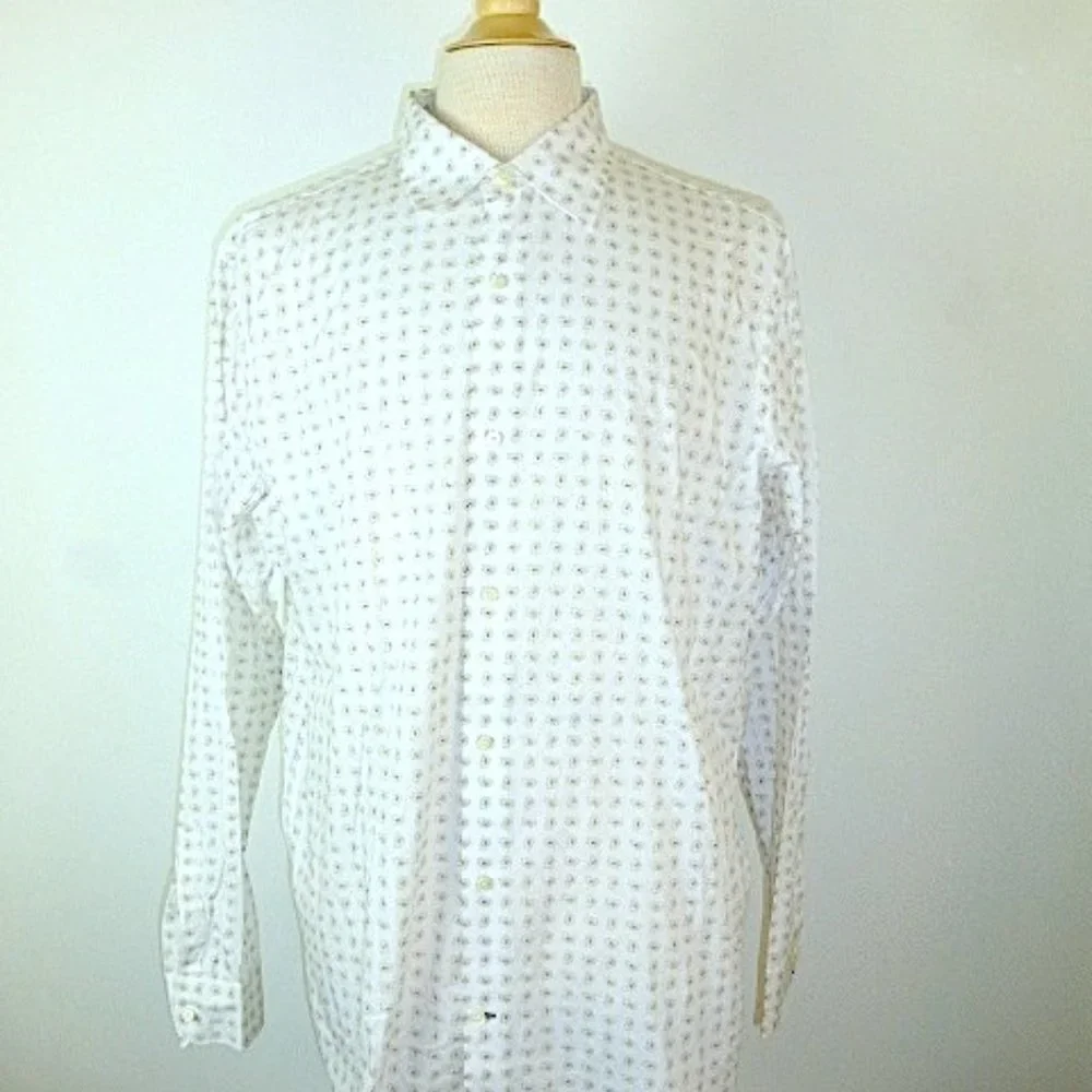 BANANA REPUBLIC white beige paisley slim shirt xl